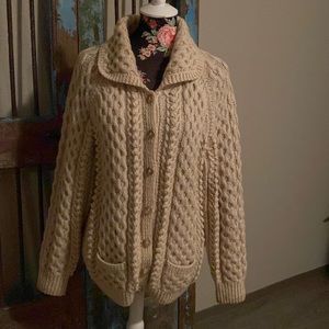 Hand knitted Scottish wool cardigan with antler buttons